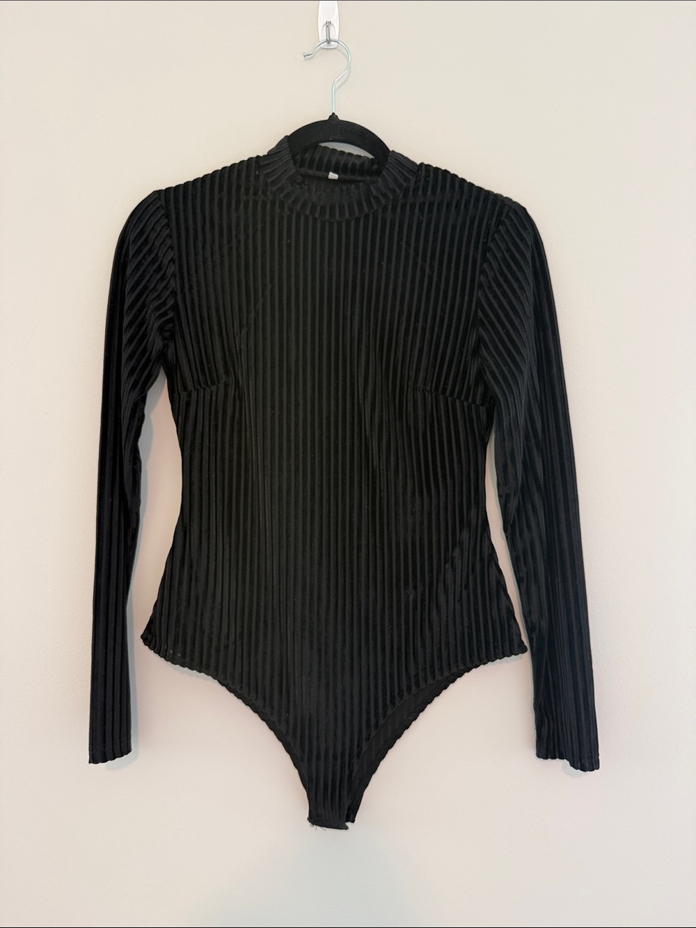 Black Ribbed Long Sleeve Bodysuit